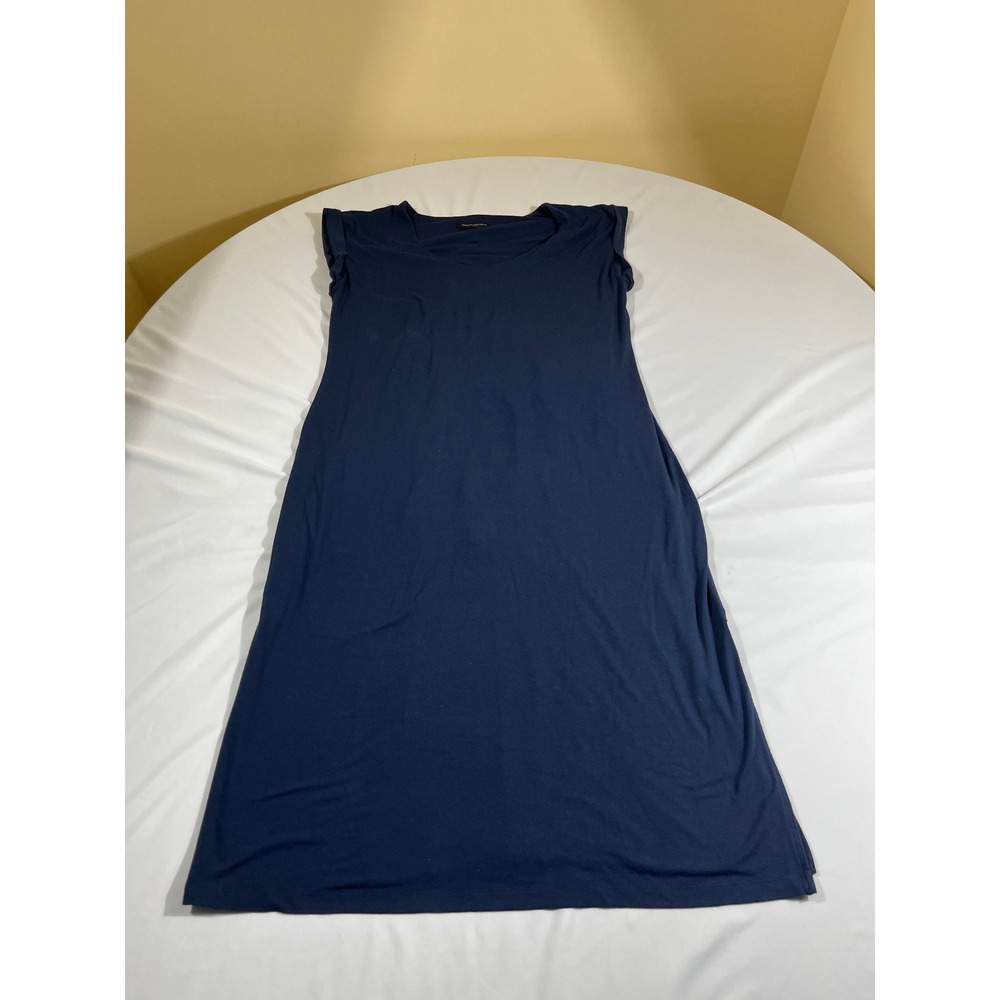 Banana Republic Midi Dress Women Large Navy Blue Good Cap Sleeve Side Slit - Picture 2 of 12